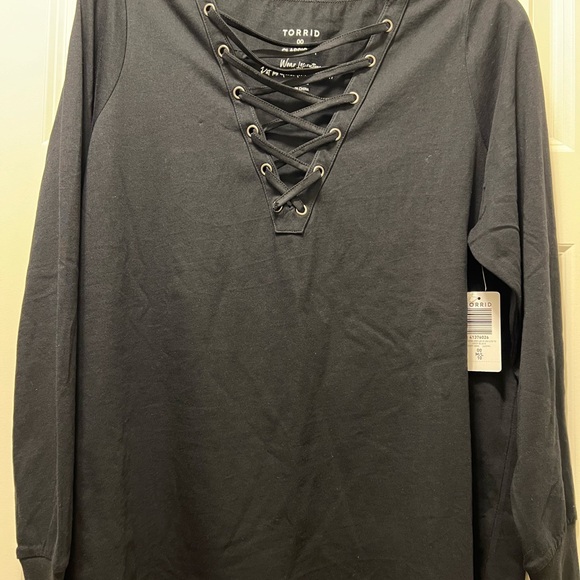 Bundle of 3 NWT Torrid vintage cotton jersey lace up long sleeve tees. Size 00. - Picture 8 of 14